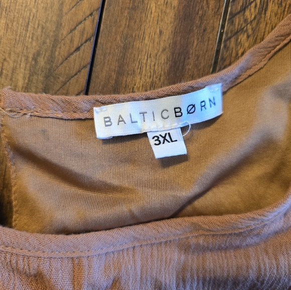 Baltic Born Boho Maxi Dress 3XL Tan Rust Tie Waist Long Sleeve Tiered Cottagecor - Picture 12 of 12